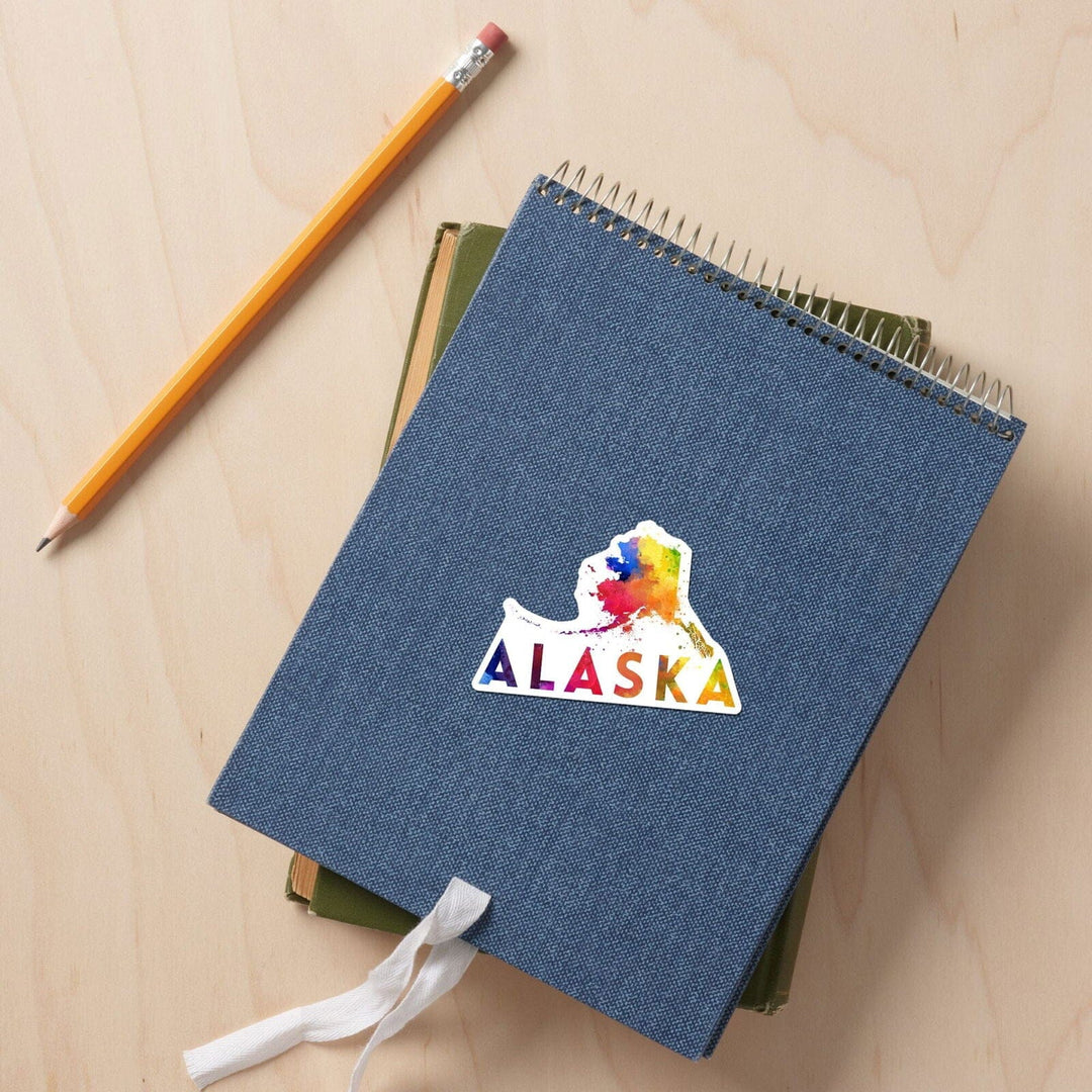 Alaska, State Abstract Watercolor, Contour, Lantern Press Artwork, Vinyl Sticker Sticker Lantern Press