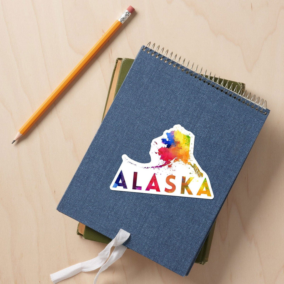 Alaska, State Abstract Watercolor, Contour, Lantern Press Artwork, Vinyl Sticker Sticker Lantern Press