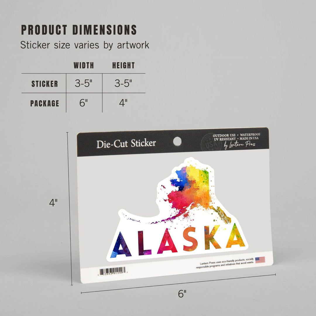 Alaska, State Abstract Watercolor, Contour, Lantern Press Artwork, Vinyl Sticker Sticker Lantern Press