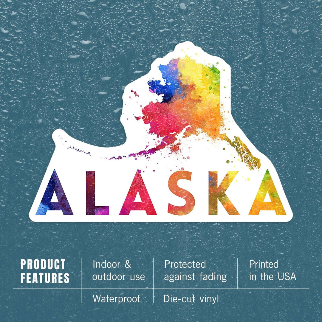 Alaska, State Abstract Watercolor, Contour, Lantern Press Artwork, Vinyl Sticker Sticker Lantern Press
