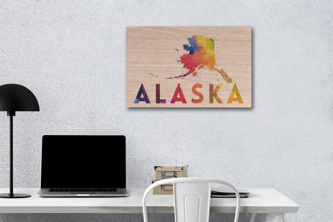 Alaska, State, Vibrant Watercolor, Lantern Press Artwork, Wood Signs and Postcards Wood Lantern Press 12 x 18 Wood Gallery Print