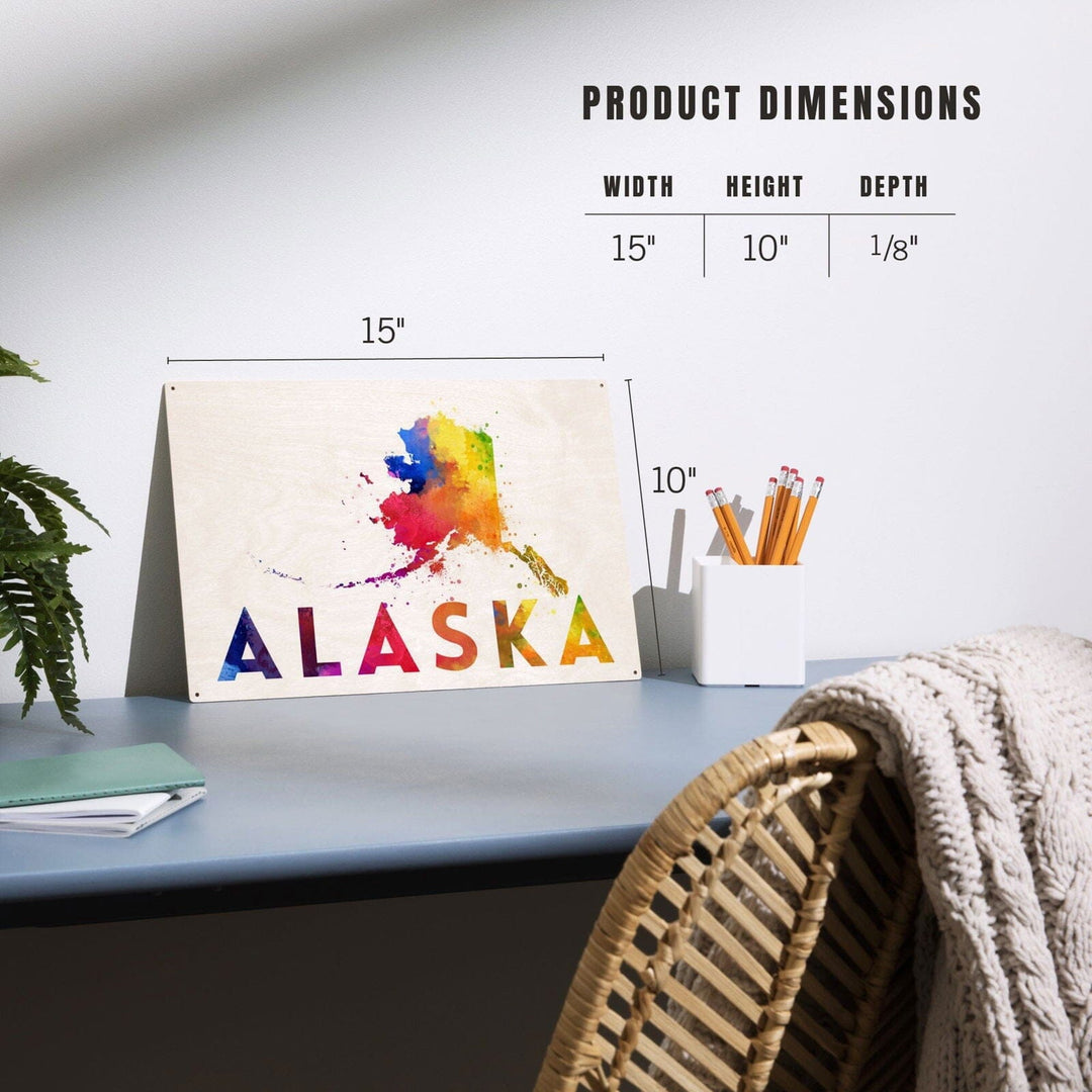 Alaska, State, Vibrant Watercolor, Lantern Press Artwork, Wood Signs and Postcards Wood Lantern Press