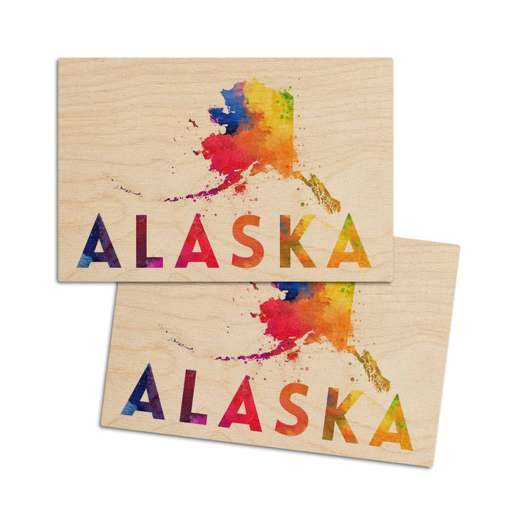 Alaska, State, Vibrant Watercolor, Lantern Press Artwork, Wood Signs and Postcards Wood Lantern Press 4x6 Wood Postcard Set