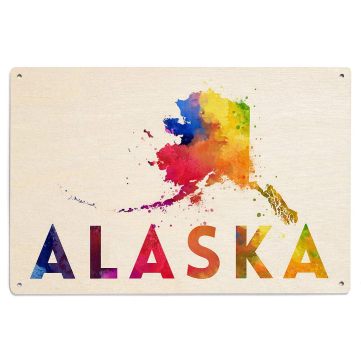 Alaska, State, Vibrant Watercolor, Lantern Press Artwork, Wood Signs and Postcards Wood Lantern Press