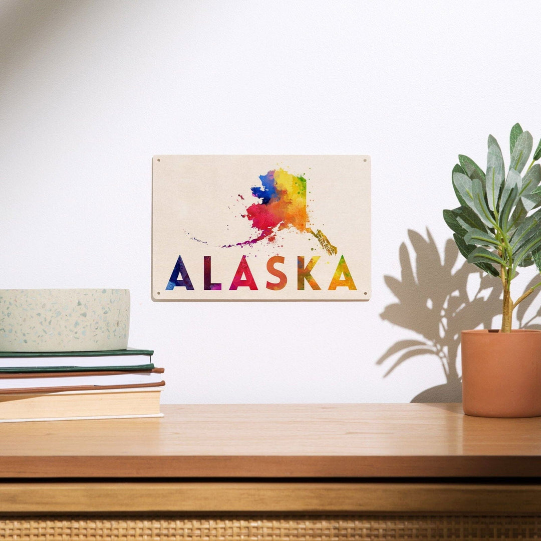 Alaska, State, Vibrant Watercolor, Lantern Press Artwork, Wood Signs and Postcards Wood Lantern Press