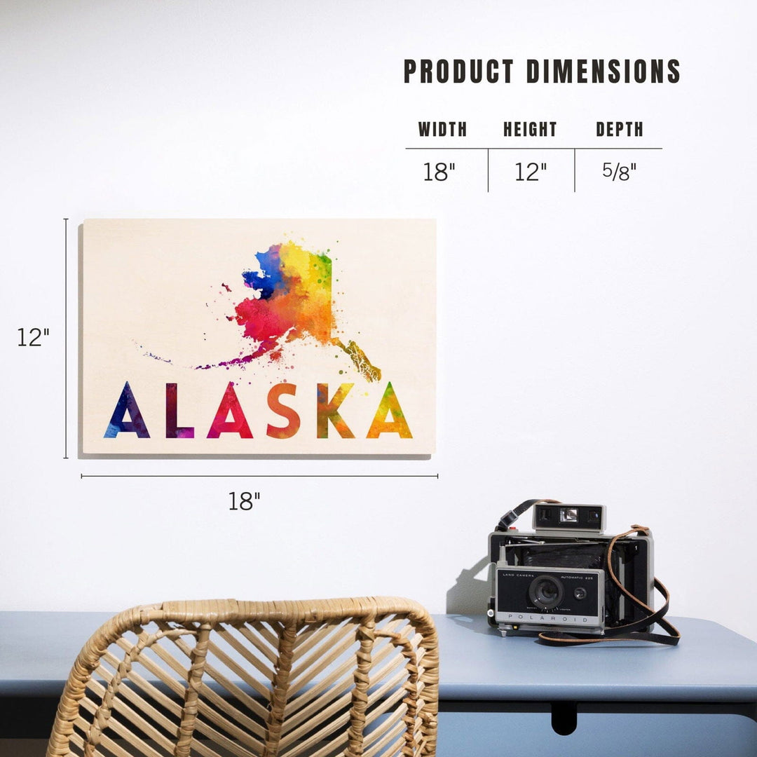 Alaska, State, Vibrant Watercolor, Lantern Press Artwork, Wood Signs and Postcards Wood Lantern Press