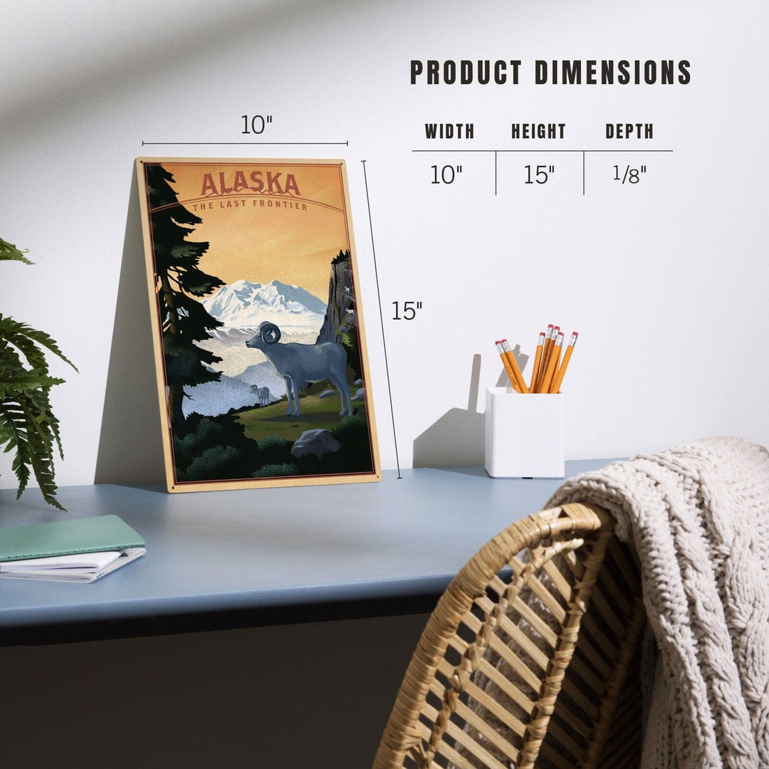Alaska, The Last Frontier, Dall Sheep & Mountain, Lithograph, Lantern Press Artwork, Wood Signs and Postcards Wood Lantern Press