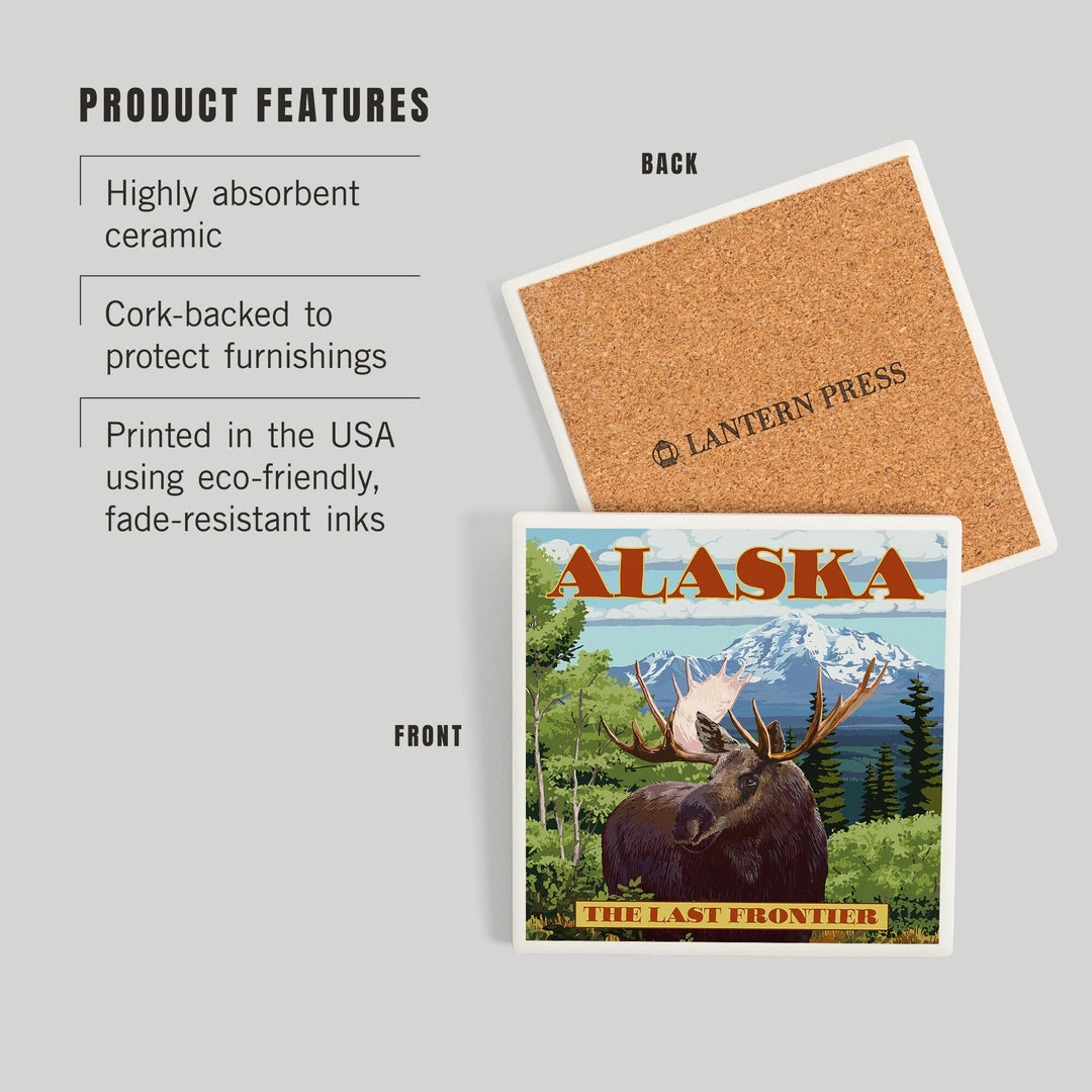 Alaska, The Last Frontier, Moose, Coasters Coasters Lantern Press