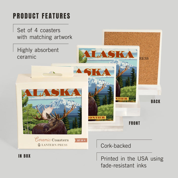 Alaska, The Last Frontier, Moose, Coasters Coasters Lantern Press
