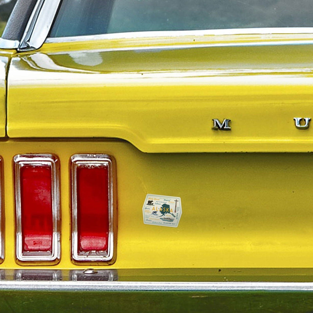 Alaska, Typography and Icons, Contour, Vinyl Sticker Sticker Lantern Press