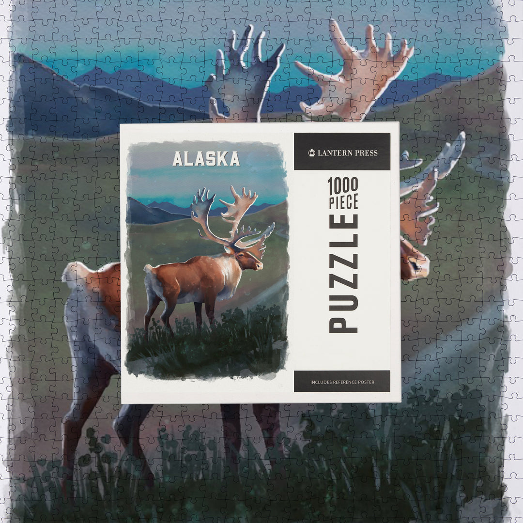 Alaska, Watercolor Study, Caribou, Jigsaw Puzzle Puzzle Lantern Press