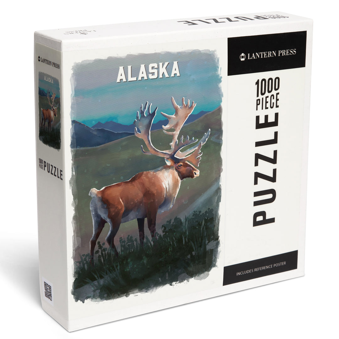Alaska, Watercolor Study, Caribou, Jigsaw Puzzle Puzzle Lantern Press