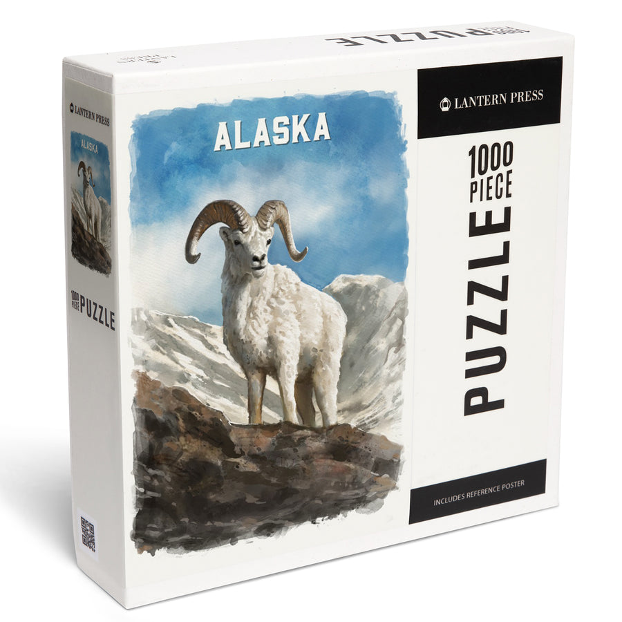 Alaska, Watercolor Study, Dall Sheep, Jigsaw Puzzle Puzzle Lantern Press