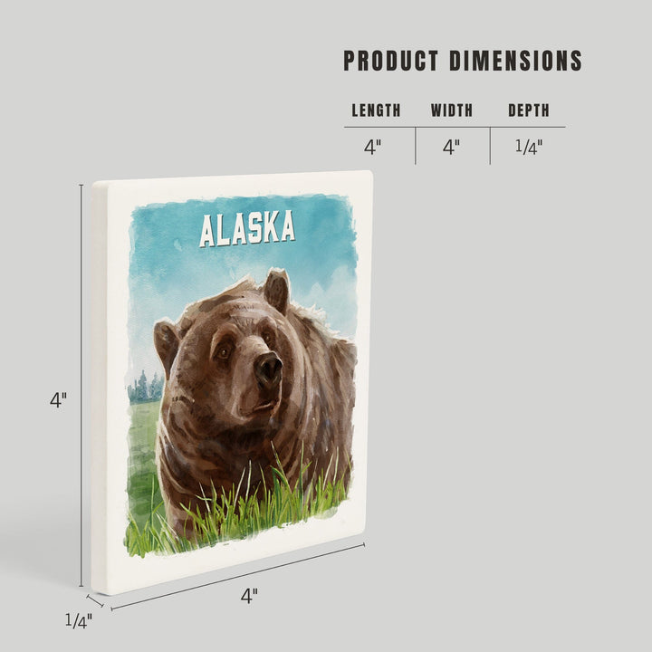 Alaska, Watercolor Study, Grizzly Bear, Coasters Coasters Lantern Press