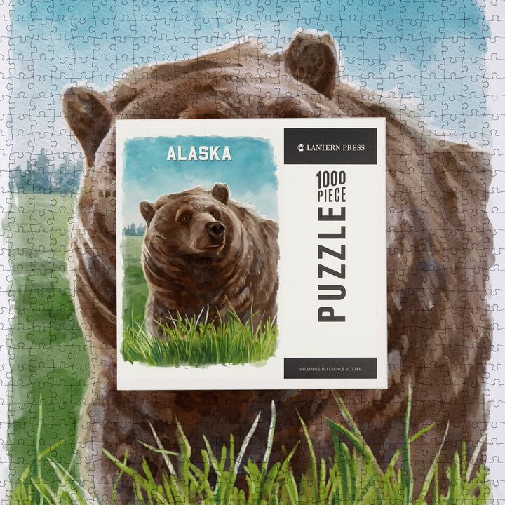 Alaska, Watercolor Study, Grizzly Bear, Jigsaw Puzzle Puzzle Lantern Press