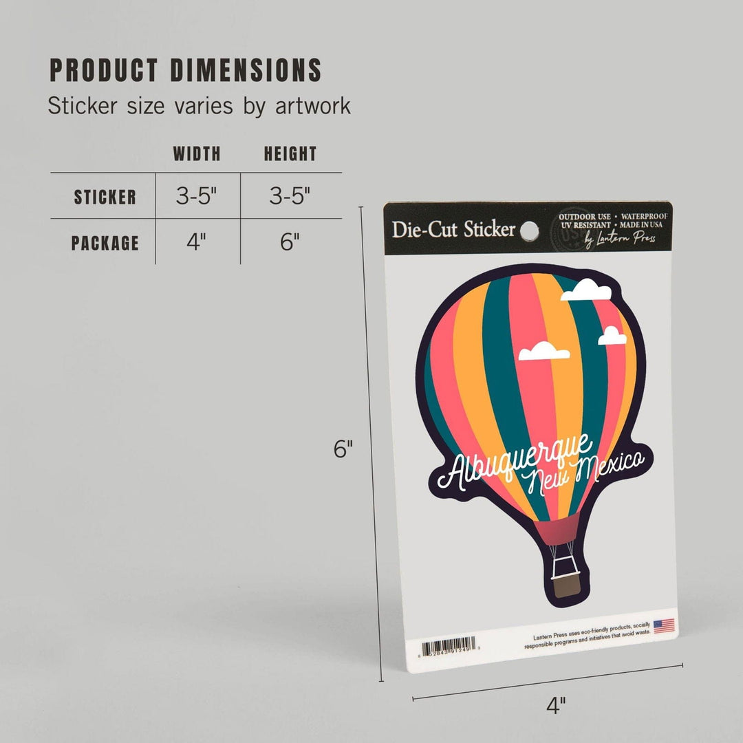 Albuquerque, New Mexico, Hot Air Balloon, Contour, Lantern Press Artwork, Vinyl Sticker Sticker Lantern Press