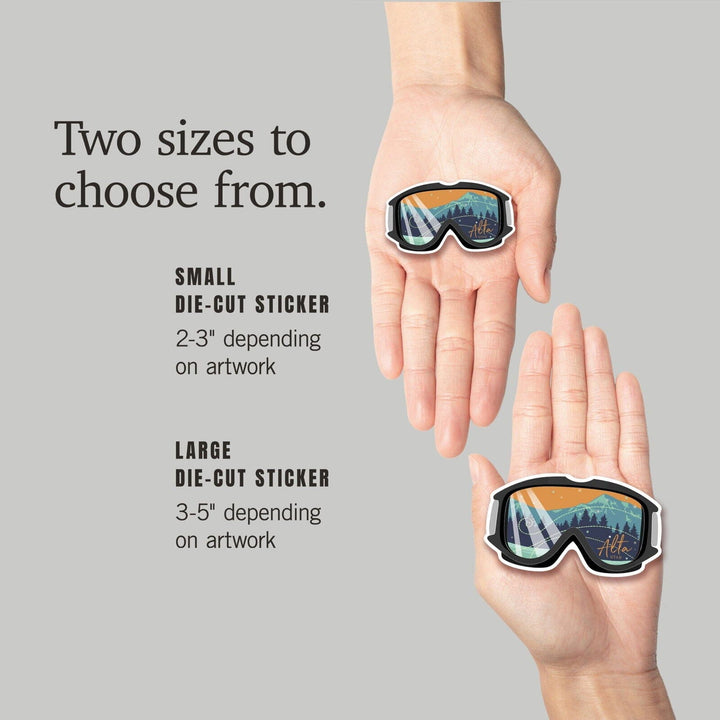 Alta, Utah, Ski Goggles, Contour, Lantern Press Artwork, Vinyl Sticker Sticker Lantern Press