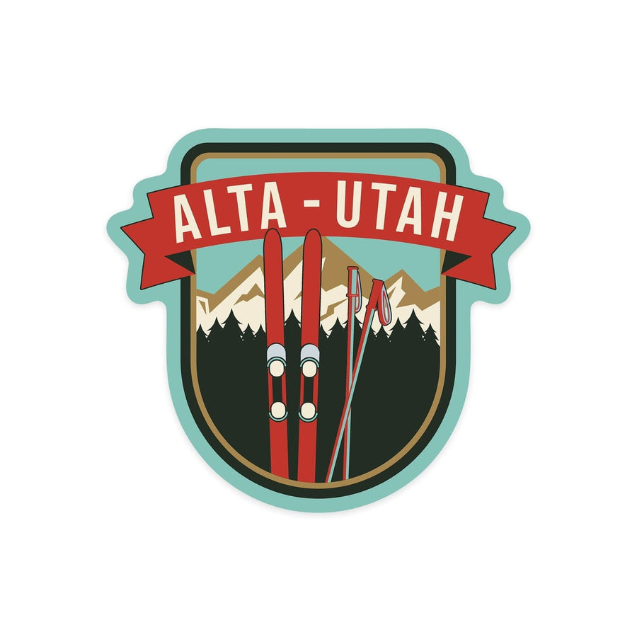 Alta, Utah, Skis and Mountains, Contour, Lantern Press Artwork, Vinyl Sticker Sticker Lantern Press