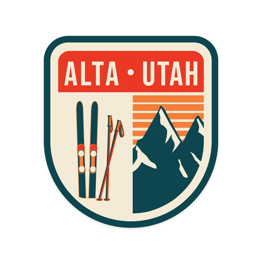 Alta, Utah, Skis & Mountains, Contour, Lantern Press Artwork, Vinyl Sticker Sticker Lantern Press