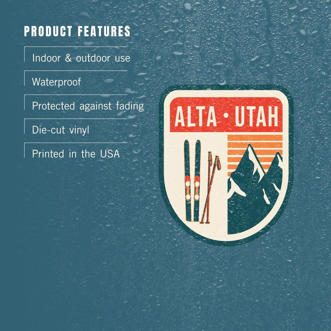 Alta, Utah, Skis & Mountains, Contour, Lantern Press Artwork, Vinyl Sticker Sticker Lantern Press