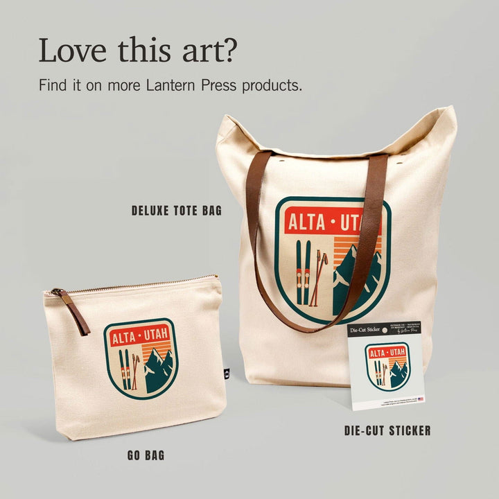 Alta, Utah, Skis & Mountains, Contour, Lantern Press Artwork, Vinyl Sticker Sticker Lantern Press