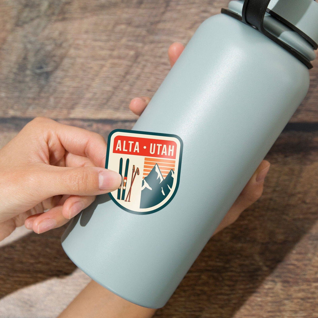 Alta, Utah, Skis & Mountains, Contour, Lantern Press Artwork, Vinyl Sticker Sticker Lantern Press