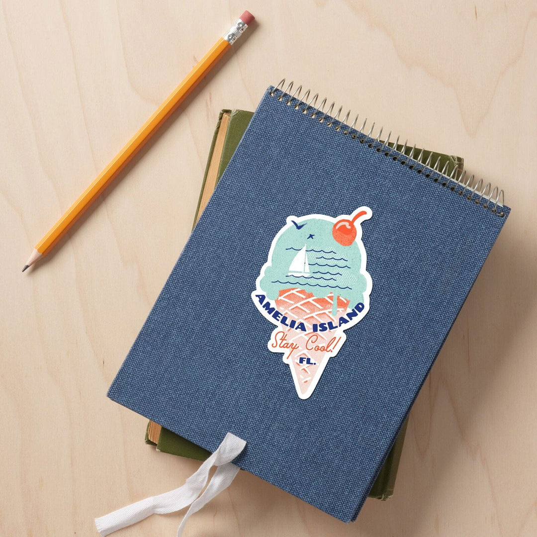 Amelia Island, Florida, Dockside Series, Stay Cool, Contour, Vinyl Sticker Sticker Lantern Press