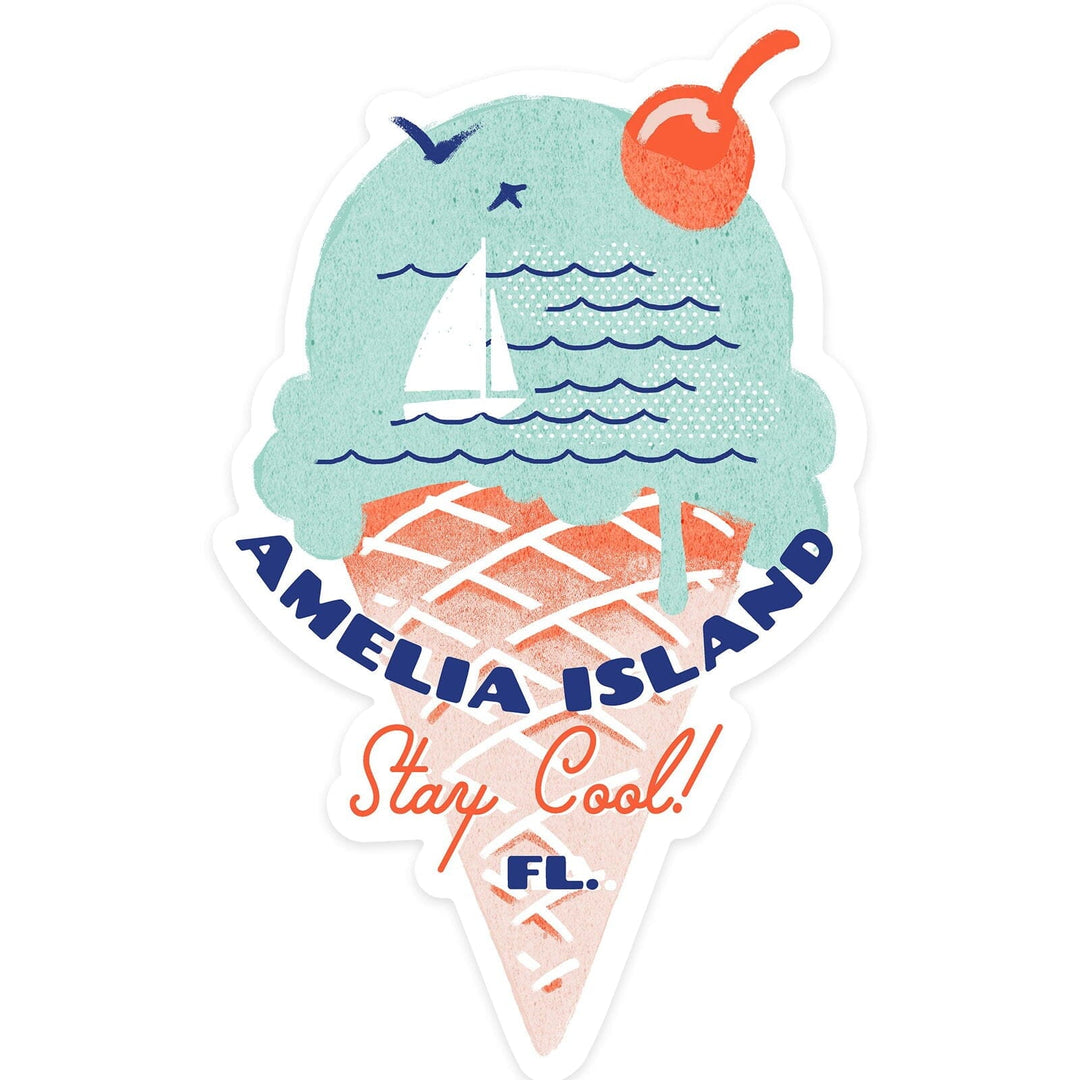 Amelia Island, Florida, Dockside Series, Stay Cool, Contour, Vinyl Sticker Sticker Lantern Press