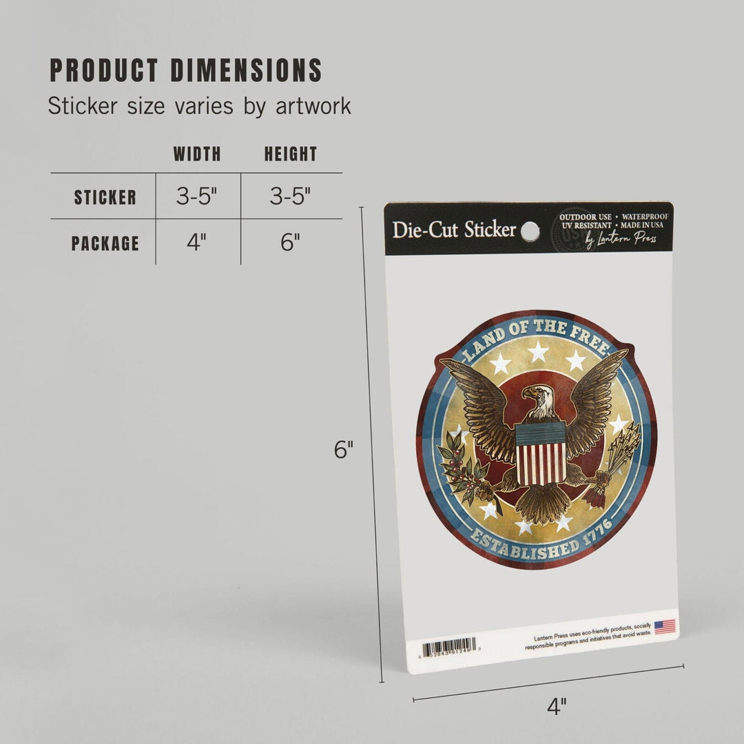 Americana, Land of the Free Eagle, Contour, Vinyl Sticker Sticker Lantern Press