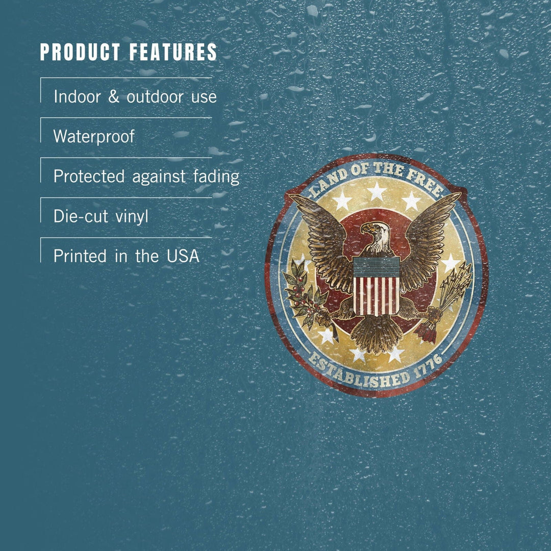Americana, Land of the Free Eagle, Contour, Vinyl Sticker Sticker Lantern Press