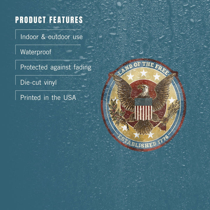 Americana, Land of the Free Eagle, Contour, Vinyl Sticker Sticker Lantern Press