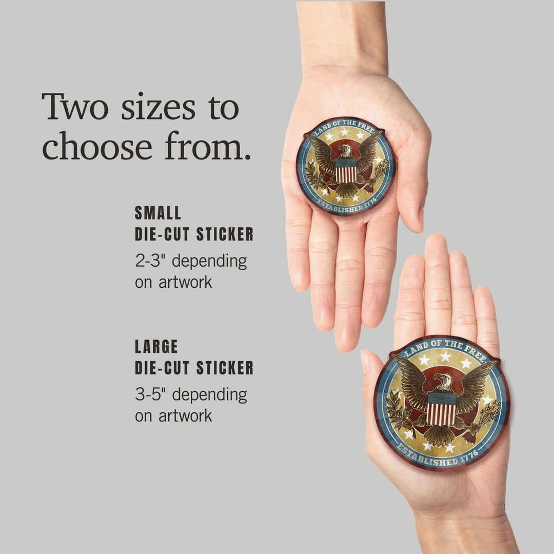 Americana, Land of the Free Eagle, Contour, Vinyl Sticker Sticker Lantern Press