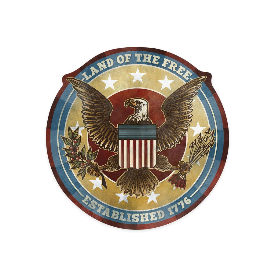 Americana, Land of the Free Eagle, Contour, Vinyl Sticker Sticker Lantern Press