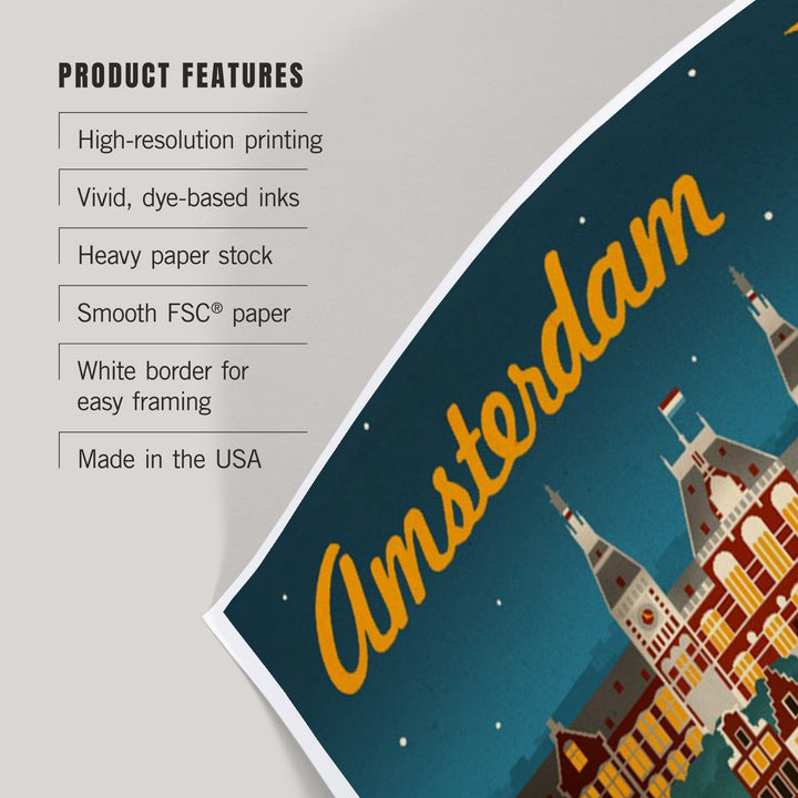 Amsterdam, Retro Skyline, Art & Giclee Prints Art Lantern Press