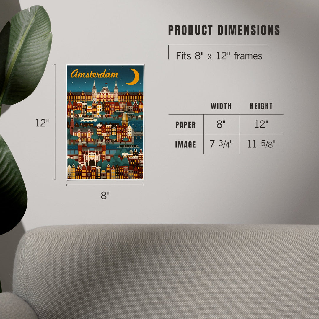 Amsterdam, Retro Skyline, Art & Giclee Prints Art Lantern Press