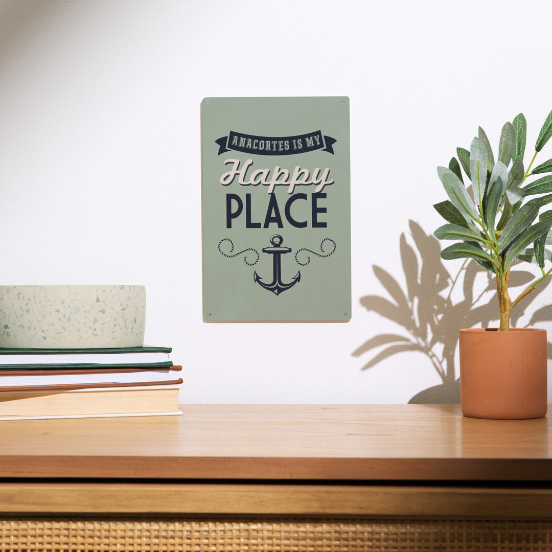 Anacortes, Washington, My Happy Place, Wood Signs and Postcards Wood Lantern Press