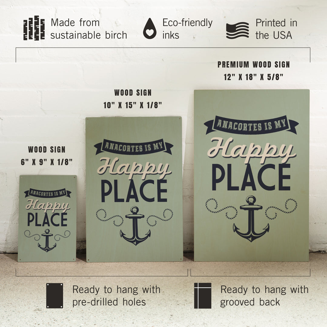 Anacortes, Washington, My Happy Place, Wood Signs and Postcards Wood Lantern Press