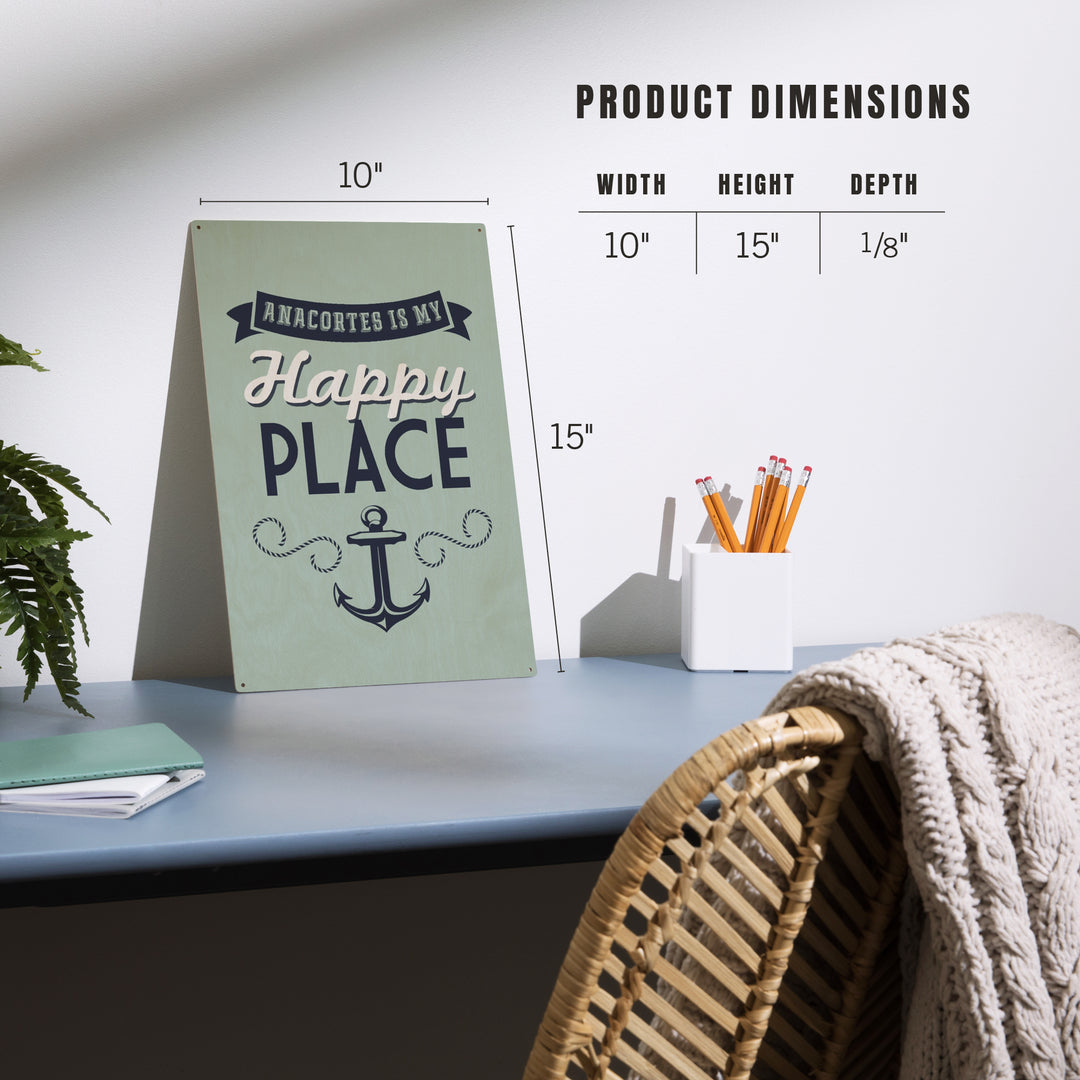 Anacortes, Washington, My Happy Place, Wood Signs and Postcards Wood Lantern Press