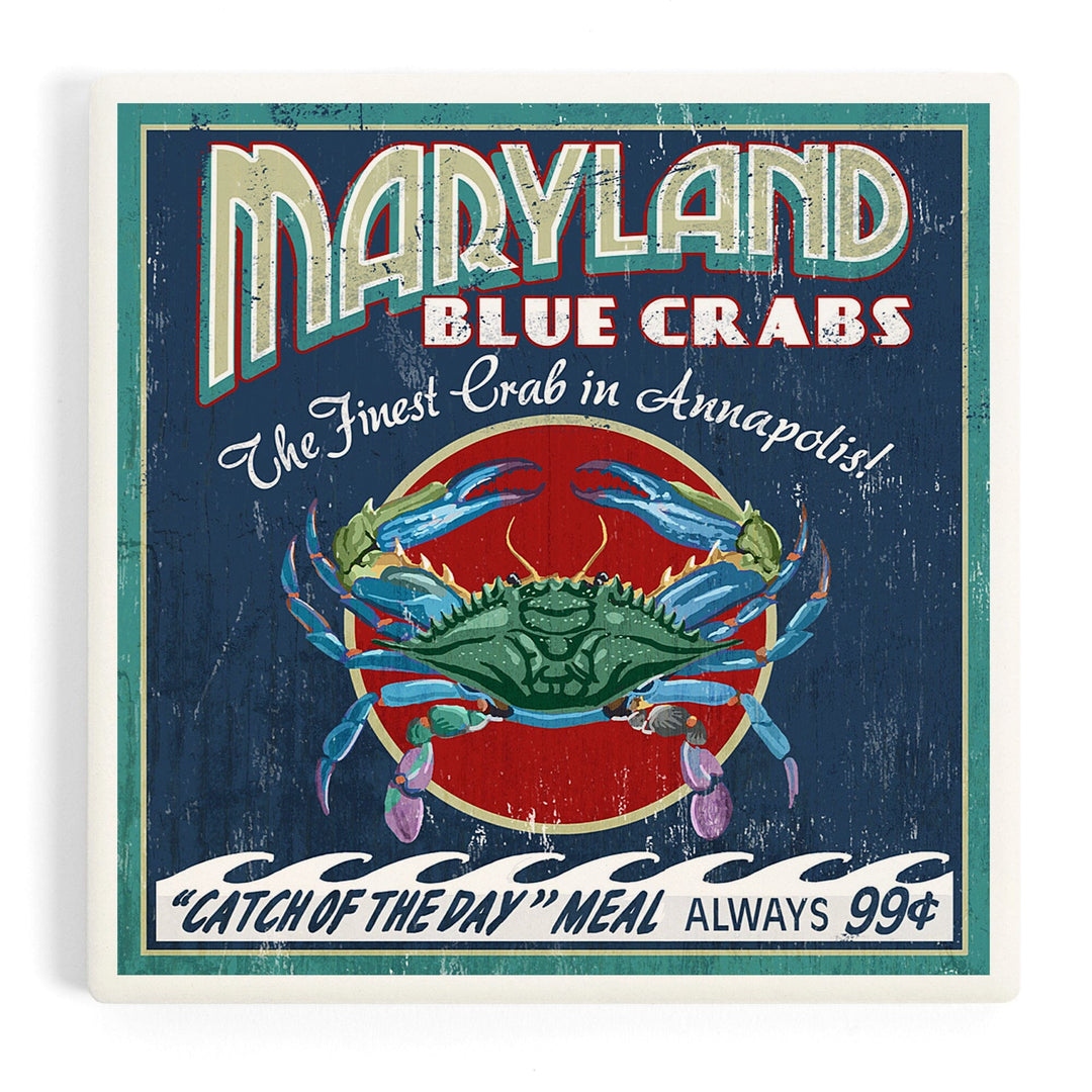 Annapolis, Maryland Blue Crabs Vintage Sign, Coasters Coasters Lantern Press Coaster