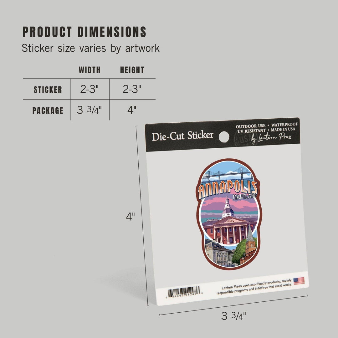 Annapolis, Maryland, Montage, Contour, Vinyl Sticker Sticker Lantern Press