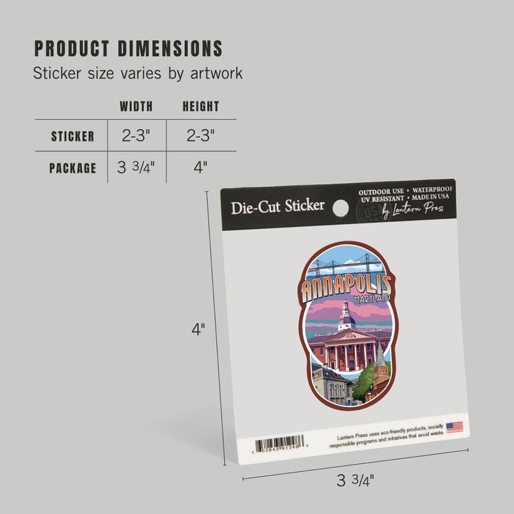 Annapolis, Maryland, Montage, Contour, Vinyl Sticker Sticker Lantern Press