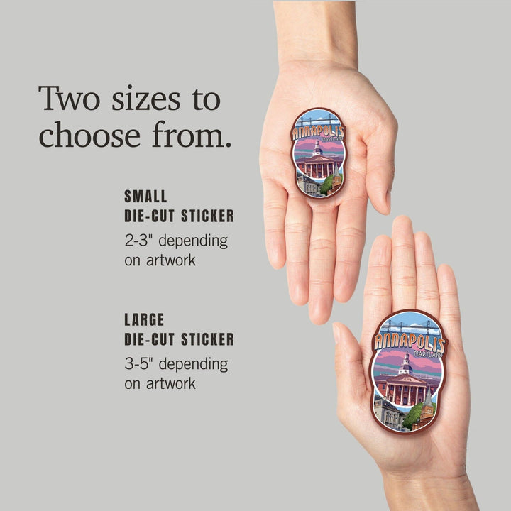 Annapolis, Maryland, Montage, Contour, Vinyl Sticker Sticker Lantern Press