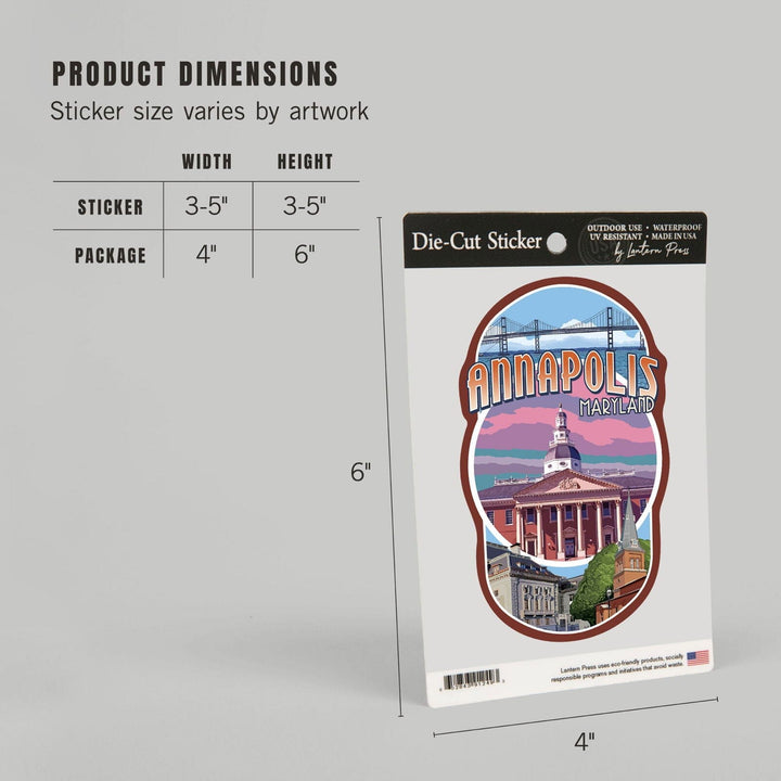 Annapolis, Maryland, Montage, Contour, Vinyl Sticker Sticker Lantern Press