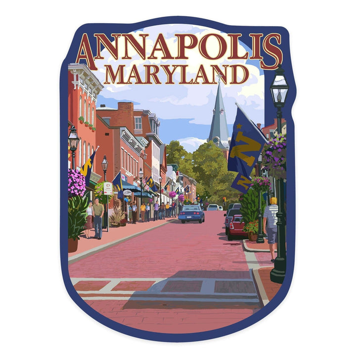 Annapolis, Maryland, Street View, Contour, Lantern Press Artwork, Vinyl Sticker Sticker Lantern Press