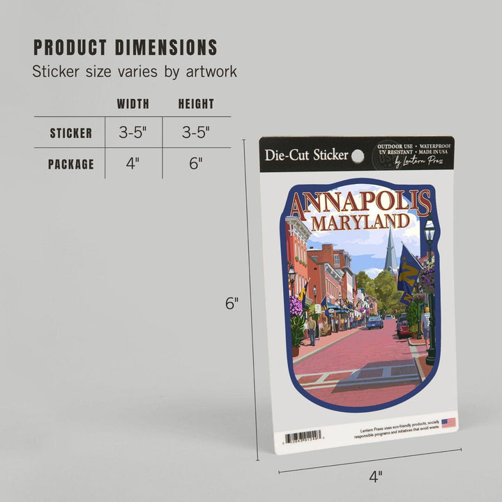 Annapolis, Maryland, Street View, Contour, Lantern Press Artwork, Vinyl Sticker Sticker Lantern Press
