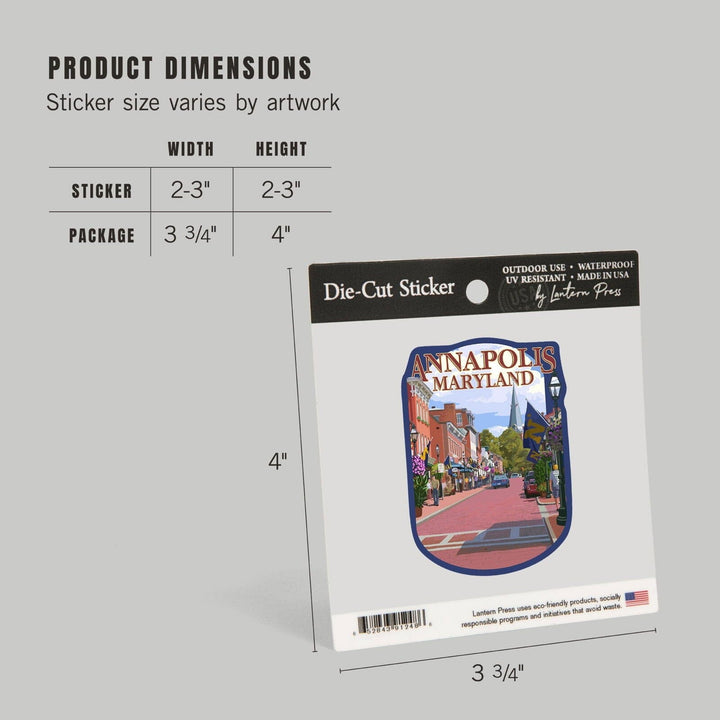 Annapolis, Maryland, Street View, Contour, Lantern Press Artwork, Vinyl Sticker Sticker Lantern Press