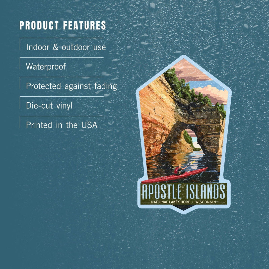 Apostle Islands National Lakeshore, Wisconsin, Kayaker, Contour, Lantern Press Artwork, Vinyl Sticker Sticker Lantern Press
