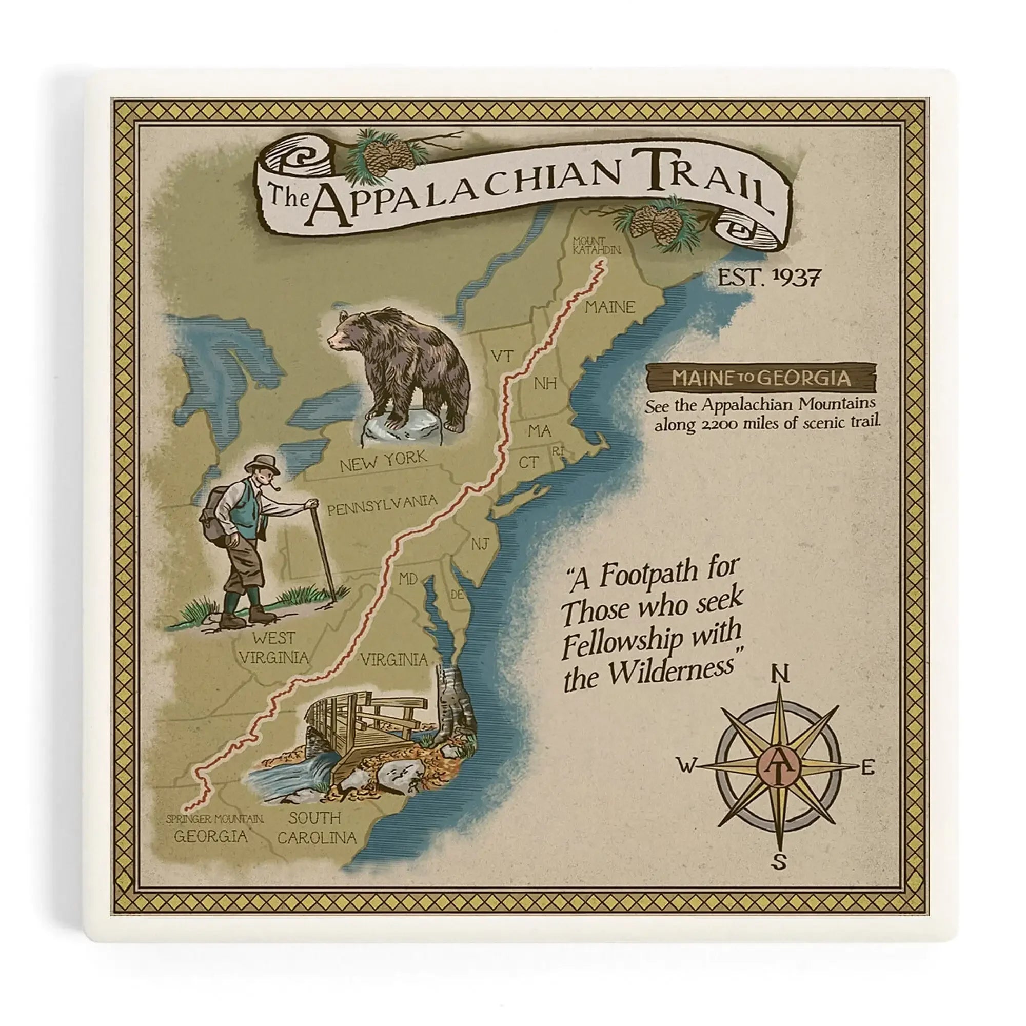 Appalachian Trail Map ceramic coaster set – Lantern Press
