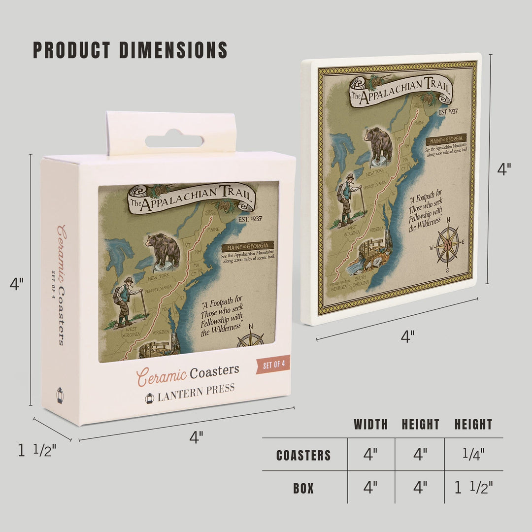 Appalachian Trail Map, Coasters Coasters Lantern Press