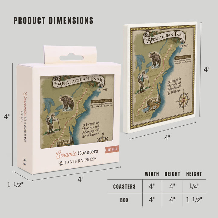 Appalachian Trail Map, Coasters Coasters Lantern Press